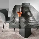 Mesa extensible de hasta 240 cm en cristal estriado transparente, fabricada en Italia - Talete Viadurini