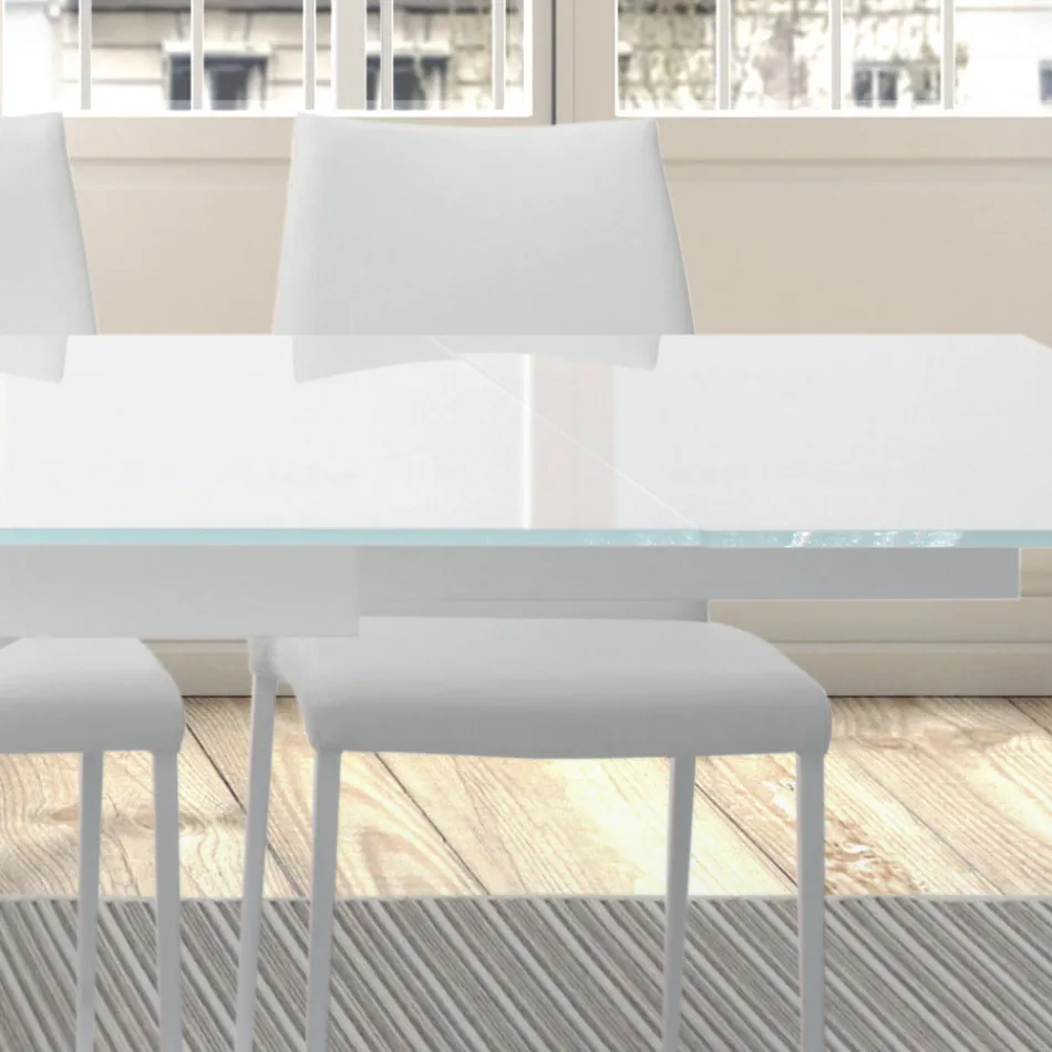 Mesa extensible hasta 278 cm en vidrio y acero blanco Made in Italy - Grotta Viadurini