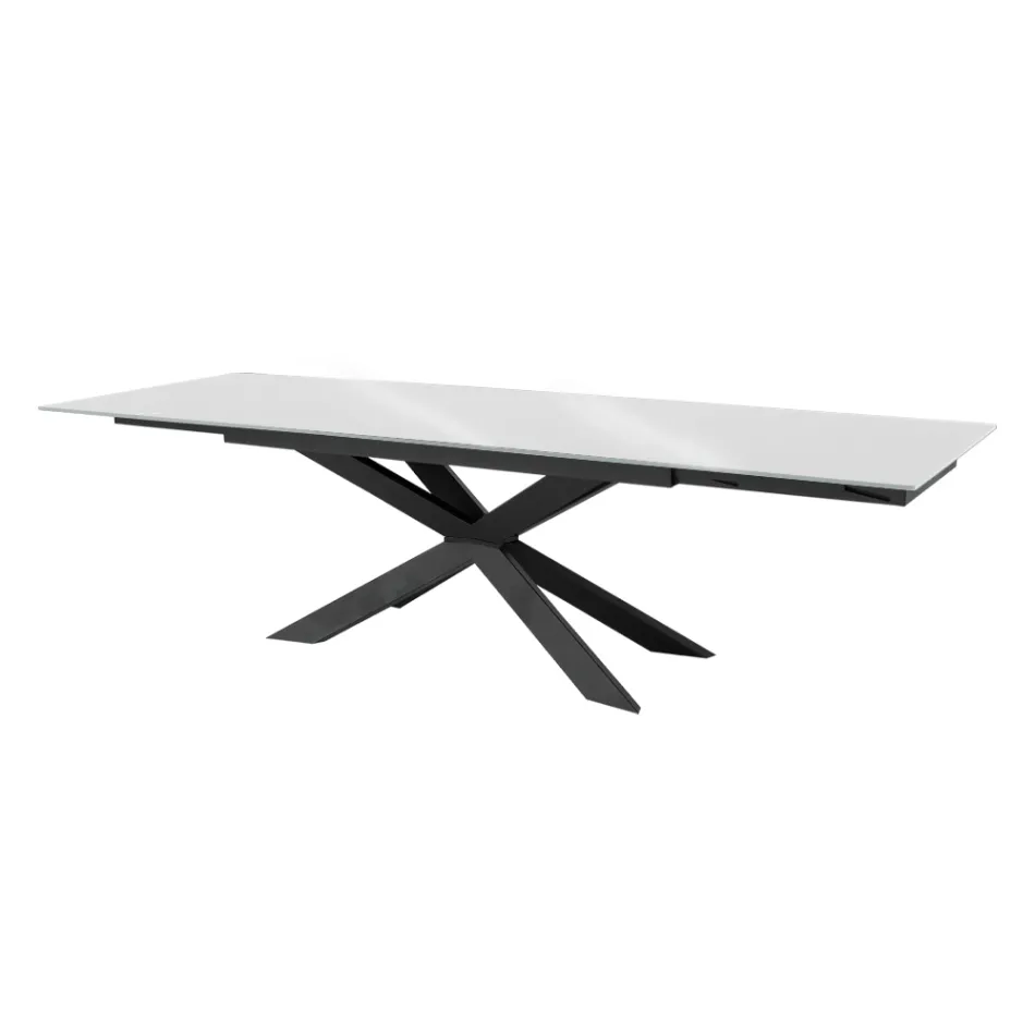 Mesa extensible hasta 278 cm en vidrio y acero negro Made in Italy - Grotta Viadurini
