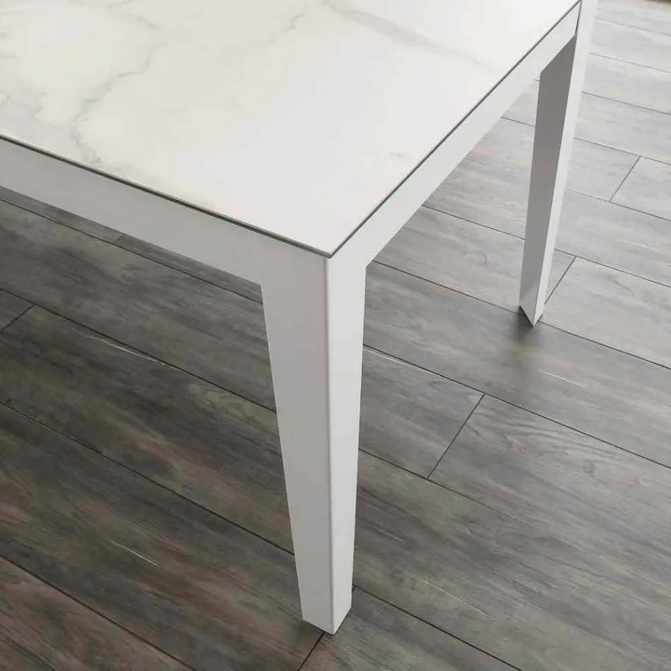 Mesa extensible Cagliari hasta 380 cm en vitrocerámica y metal Viadurini