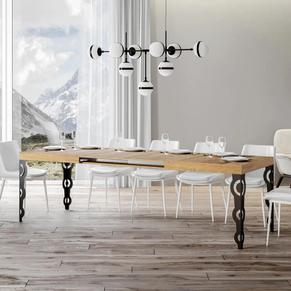 Mesa extensible hasta 4 m en madera melamina y hierro Made in Italy - Marella Viadurini