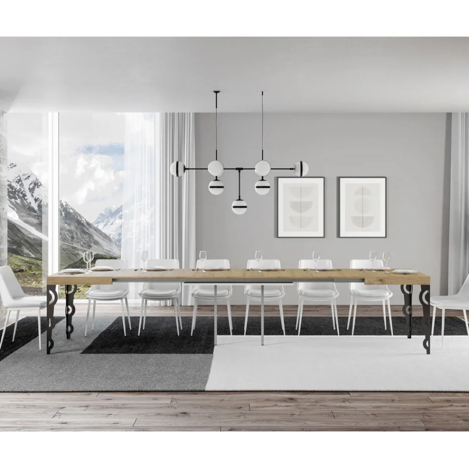 Mesa extensible hasta 4 m en madera melamina y hierro Made in Italy - Marella Viadurini
