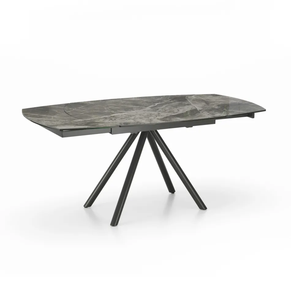 Mesa extensible hasta 180 cm en cerámica sobre vidrio y metal - Lozzolo Viadurini