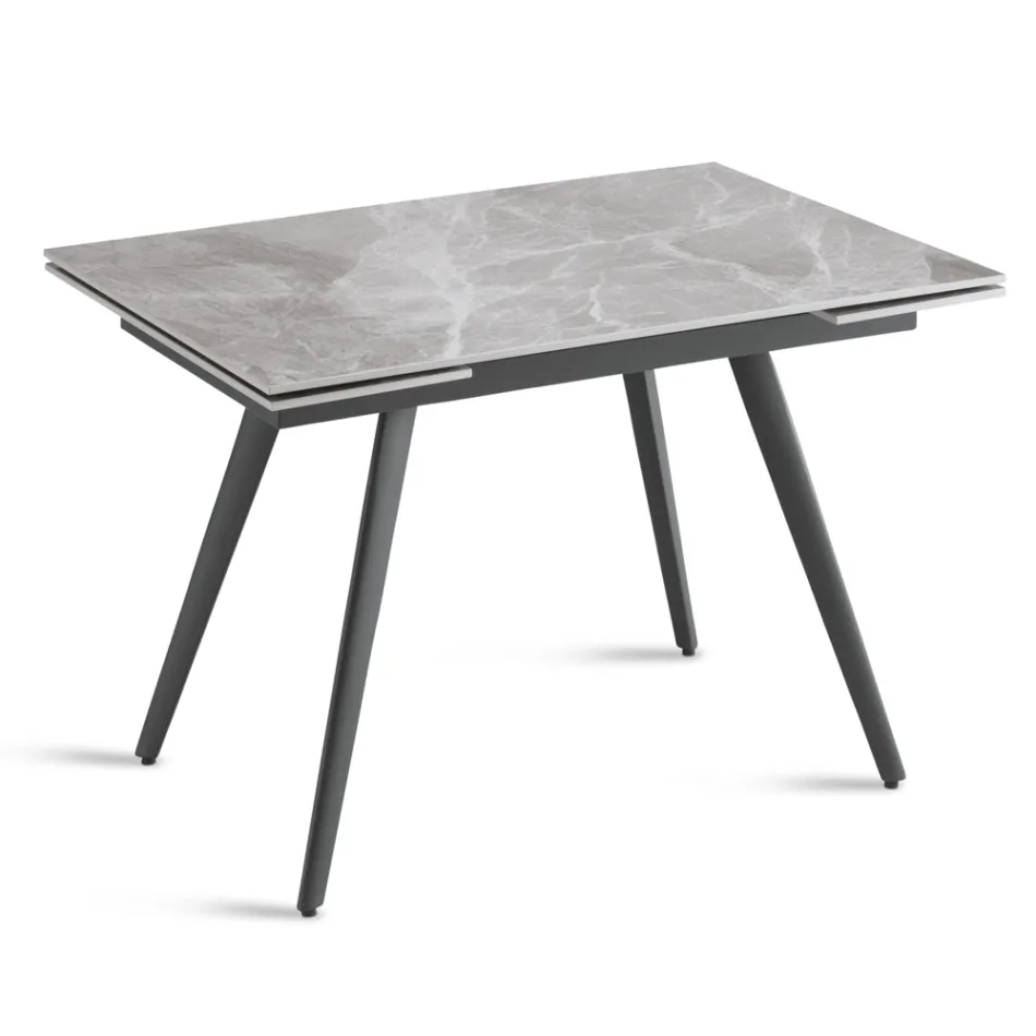 Mesa extensible de hasta 180 cm en piedra efecto mármol y metal - Numa Viadurini