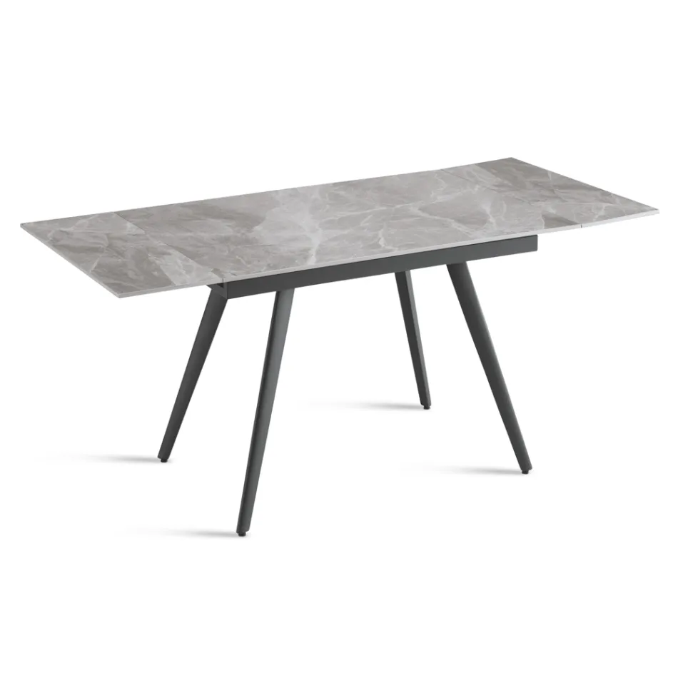 Mesa extensible de hasta 180 cm en piedra efecto mármol y metal - Numa Viadurini