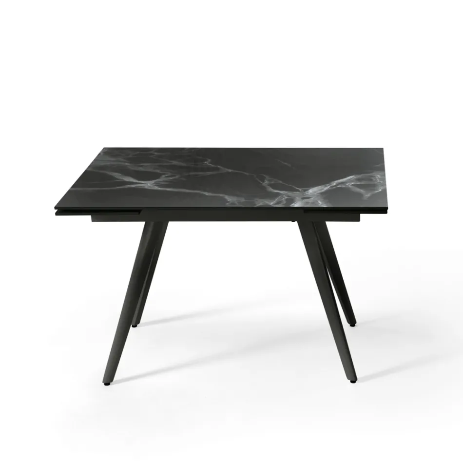 Mesa extensible de hasta 180 cm en piedra efecto mármol y metal - Numa Viadurini