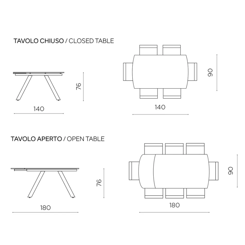 Mesa extensible de hasta 180 cm en piedra sinterizada con efecto mármol - Talia Viadurini