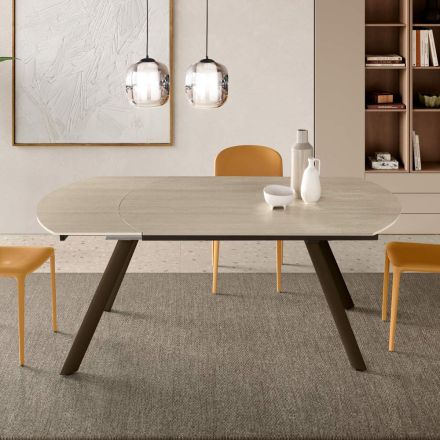 Mesa extensible de hasta 180 cm en piedra sinterizada con efecto mármol - Talia Viadurini