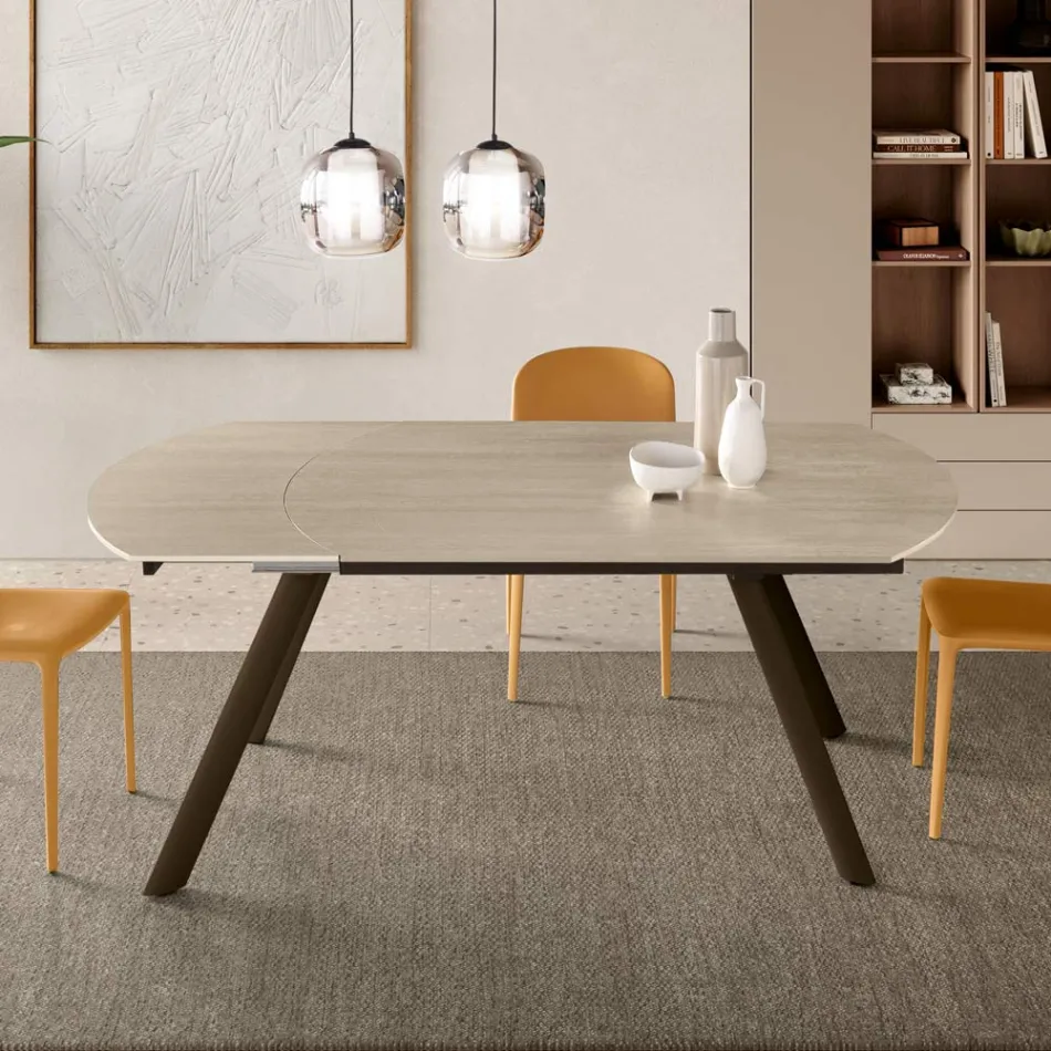 Mesa extensible de hasta 180 cm en piedra sinterizada con efecto mármol - Talia Viadurini