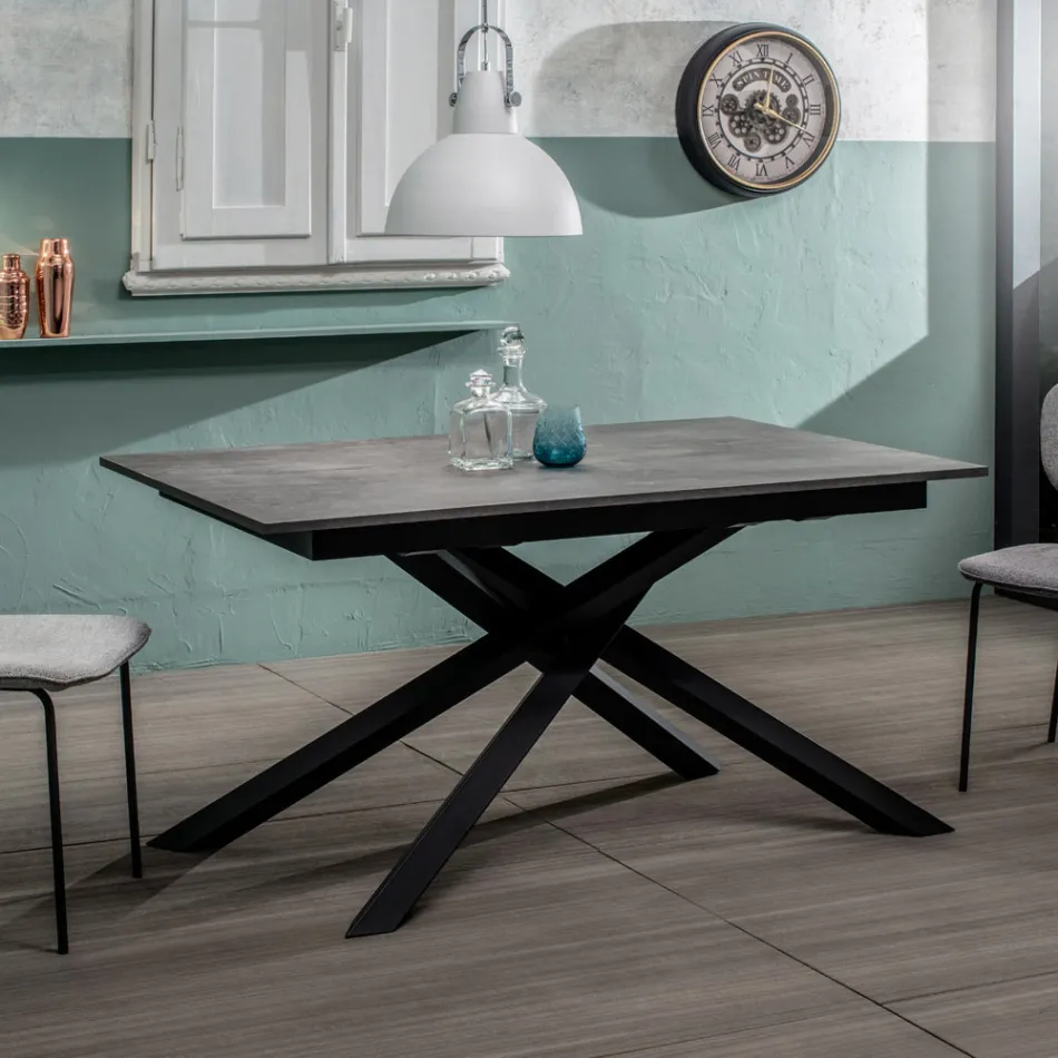 Mesa extensible hasta 190 cm en metal y tapa de melamina - Lavanda Viadurini