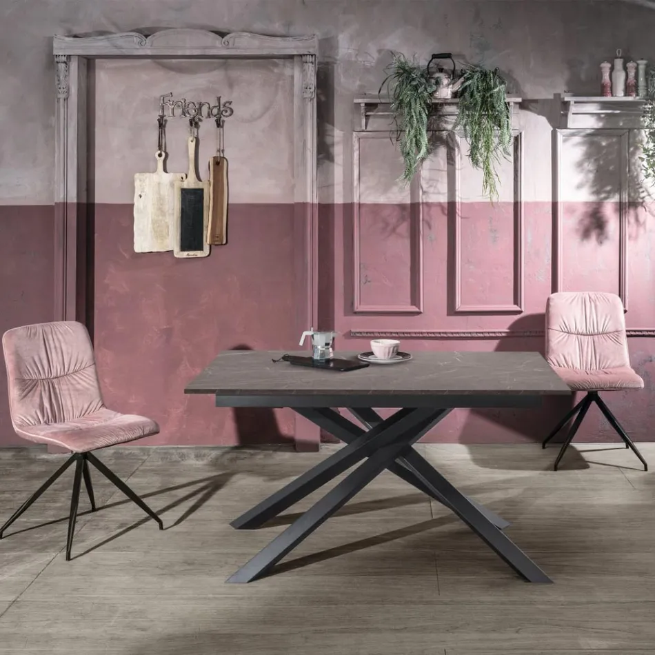 Mesa extensible hasta 190 cm en metal y tapa de melamina - Lavanda Viadurini