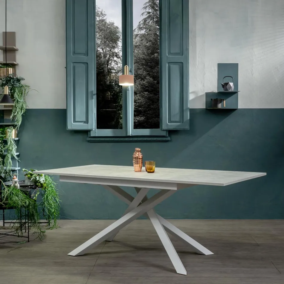Mesa extensible hasta 190 cm en metal y tapa de melamina - Lavanda Viadurini