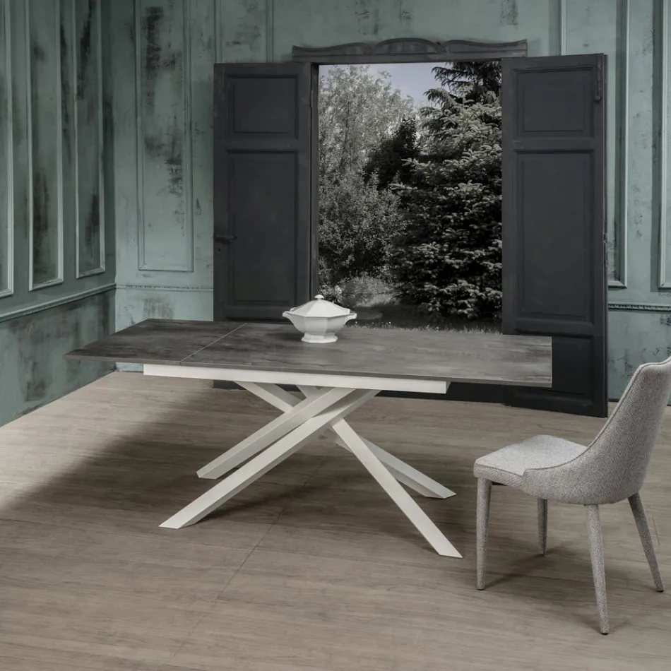 Mesa extensible hasta 190 cm en metal y tapa de melamina - Lavanda Viadurini
