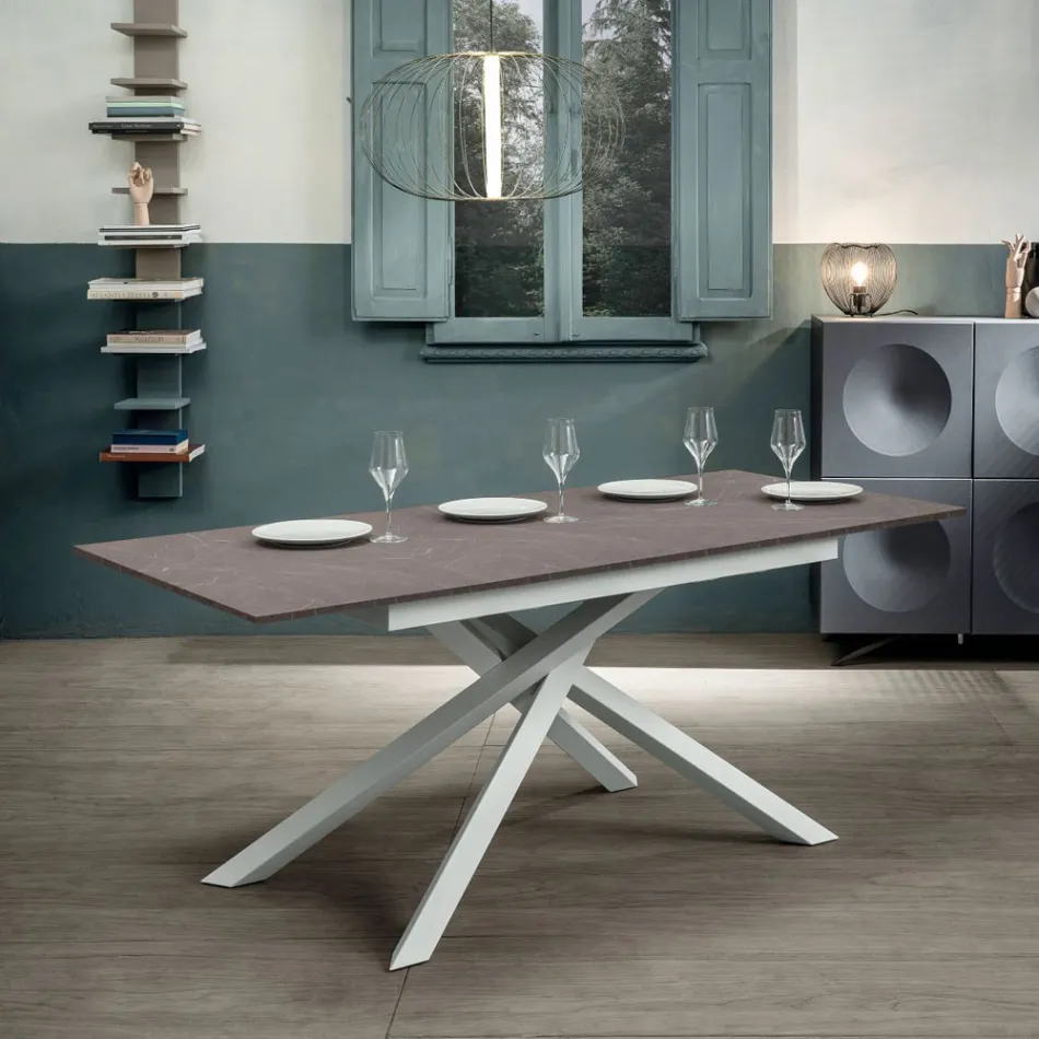 Mesa extensible hasta 190 cm en metal y tapa de melamina - Lavanda Viadurini
