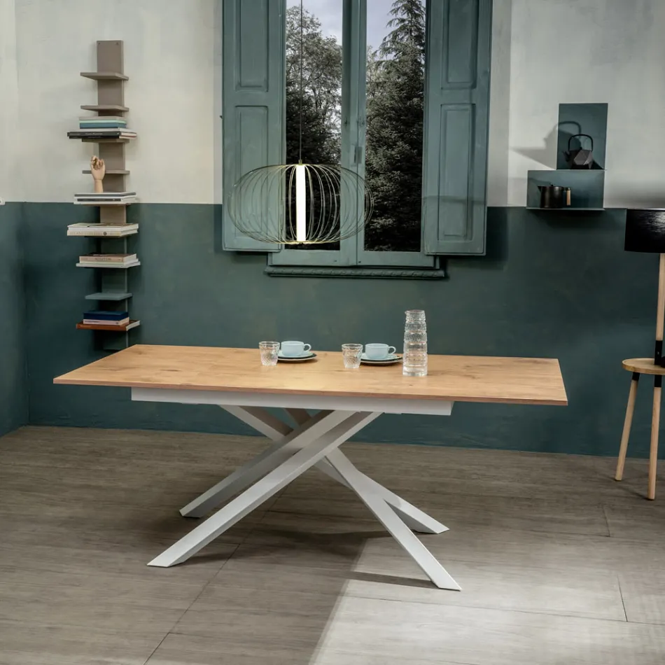 Mesa extensible hasta 190 cm en metal y tapa de melamina - Lavanda Viadurini