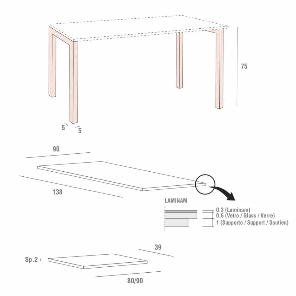Mesa extensible hasta 238 cm en laminam y metal Made in Italy - Remigio Viadurini