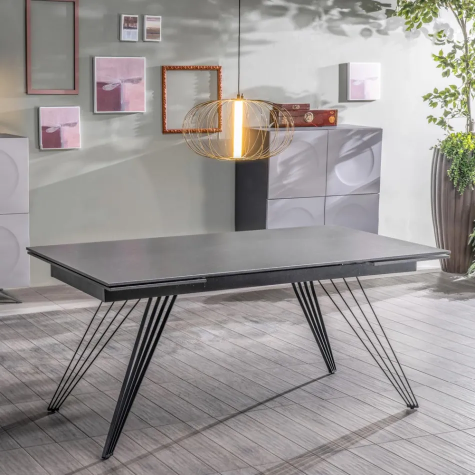 Mesa extensible hasta 240 cm en cerámica y metal - Bouquet Viadurini