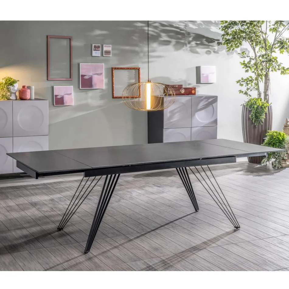 Mesa extensible hasta 240 cm en cerámica y metal - Bouquet Viadurini