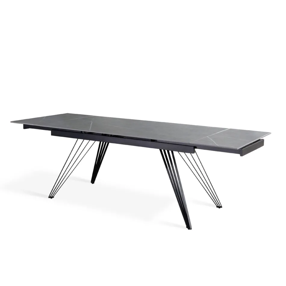 Mesa extensible hasta 240 cm en cerámica y metal - Bouquet Viadurini