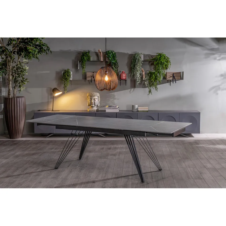 Mesa extensible hasta 240 cm en cerámica y metal - Bouquet Viadurini