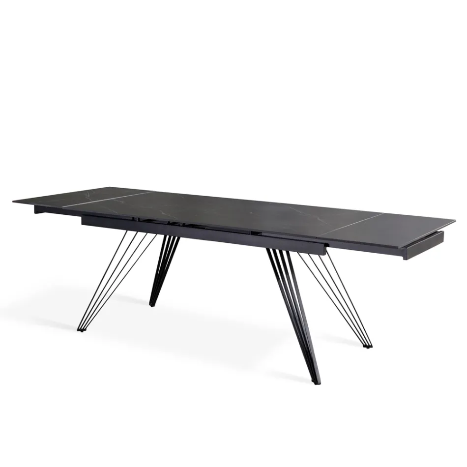 Mesa extensible hasta 240 cm en cerámica y metal - Bouquet Viadurini