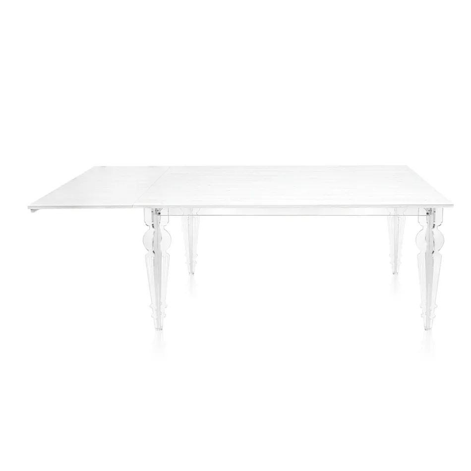 Mesa extensible de hasta 255 cm en madera y metacrilato, fabricada en Italia - Elide Viadurini