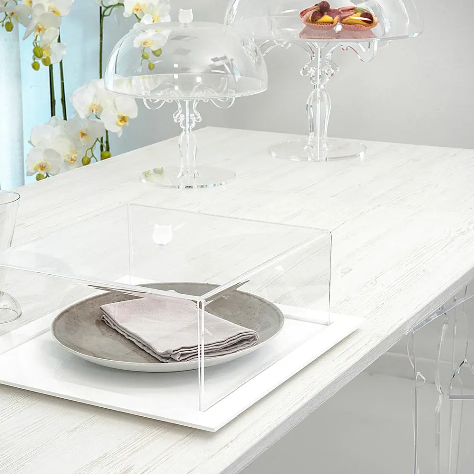 Mesa extensible de hasta 255 cm en madera y metacrilato, fabricada en Italia - Elide Viadurini