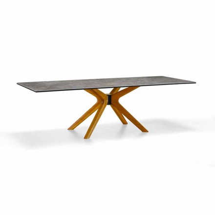 Mesa extensible hasta 260 cm en gres, mármol y madera Made in Italy - Malita Viadurini