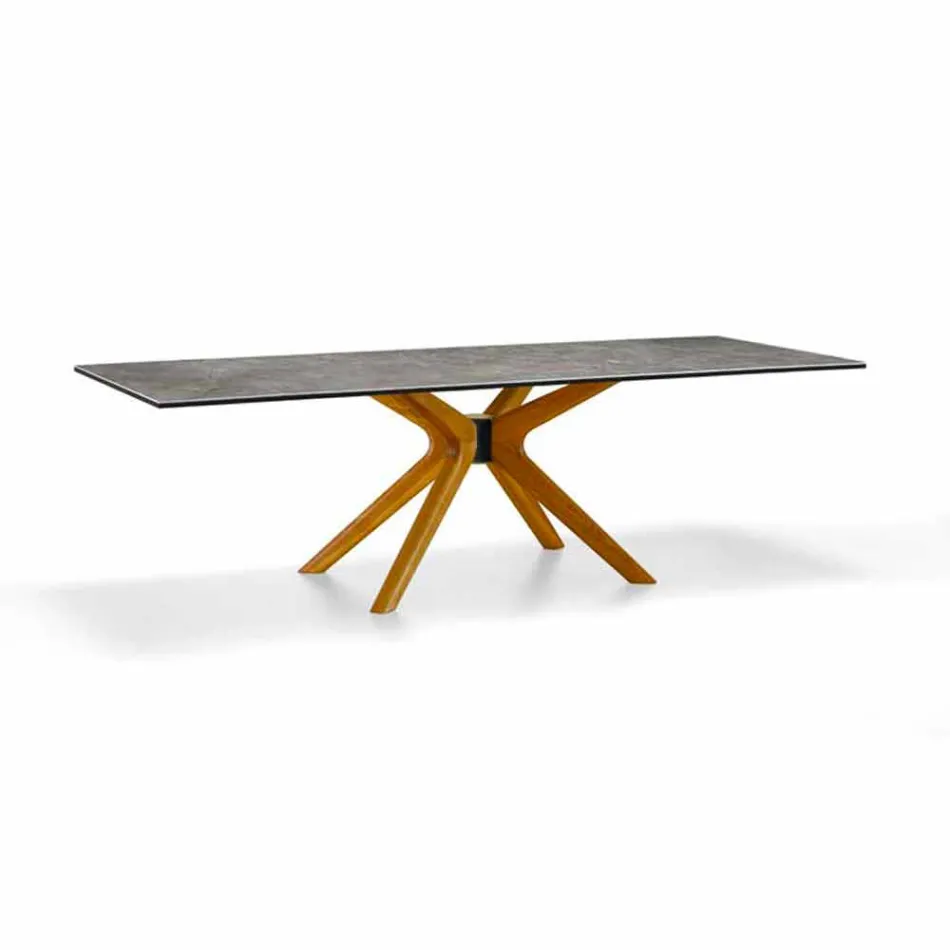Mesa extensible hasta 260 cm en gres, mármol y madera Made in Italy - Malita Viadurini