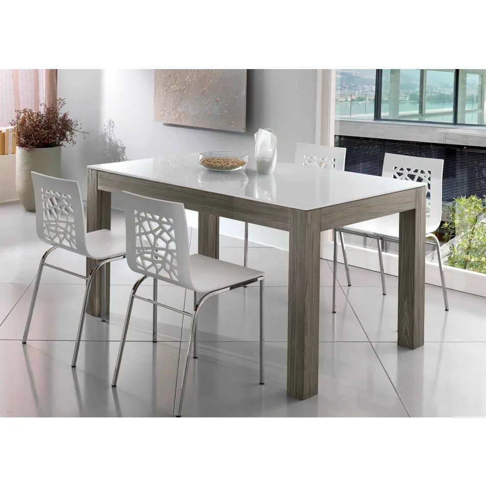 Mesa extensible de hasta 270 cm en vidrio y fresno Made in Italy - Homer Viadurini