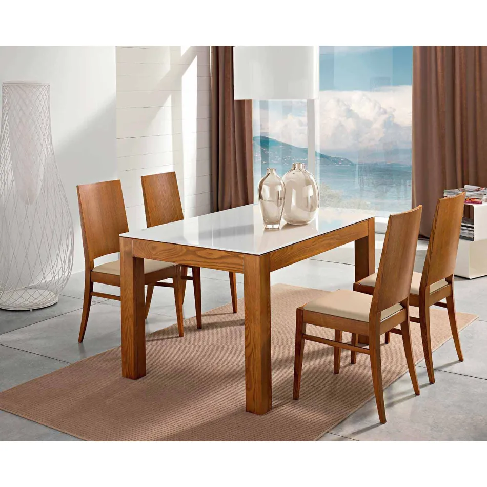 Mesa extensible de hasta 270 cm en vidrio y fresno Made in Italy - Homer Viadurini