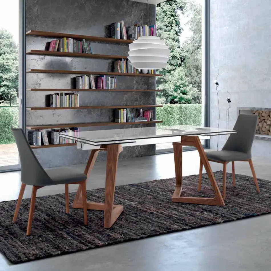 Mesa Extensible hasta 280 cm en Vidrio y Madera Chapada – Eugrafo Viadurini