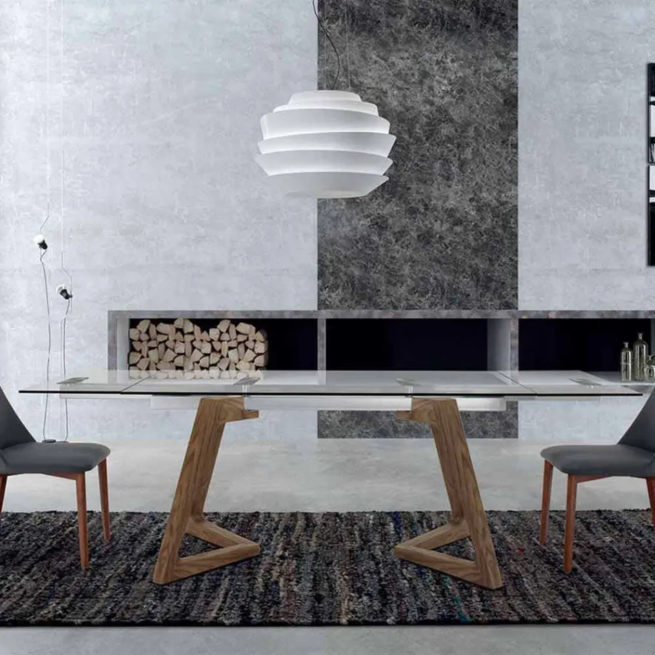 Mesa Extensible hasta 280 cm en Vidrio y Madera Chapada – Eugrafo Viadurini