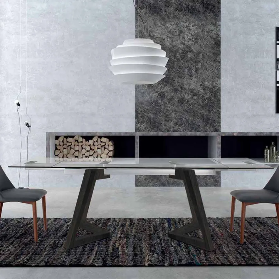 Mesa Extensible hasta 280 cm en Vidrio y Madera Chapada – Eugrafo Viadurini