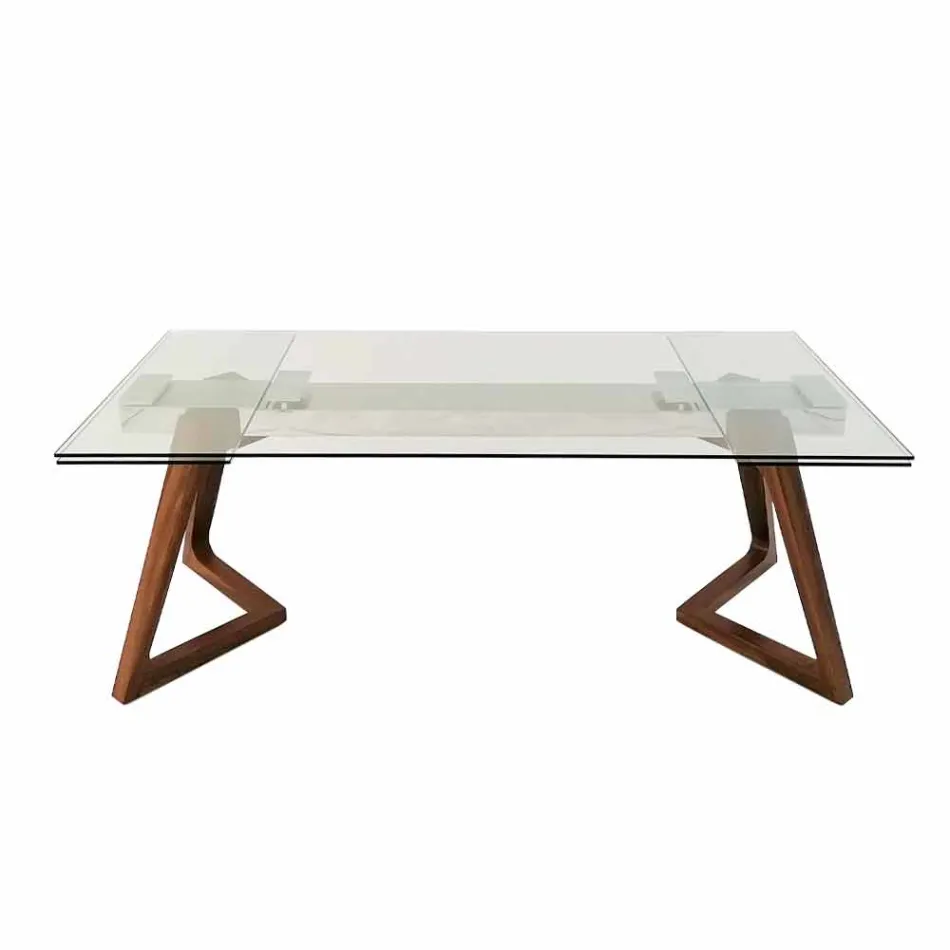 Mesa Extensible hasta 280 cm en Vidrio y Madera Chapada – Eugrafo Viadurini
