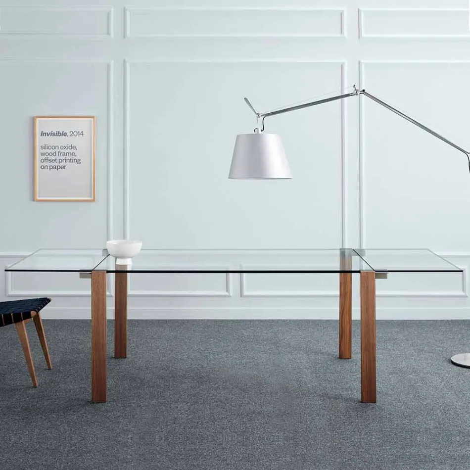 Mesa extensible hasta 280 cm en vidrio transparente Made in Italy - Sopot Viadurini