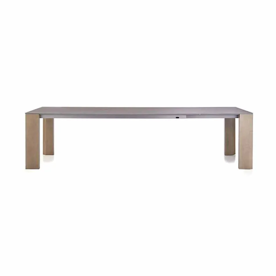 Mesa extensible hasta 300 cm en cerámica y patas de madera - Ipanemo Viadurini