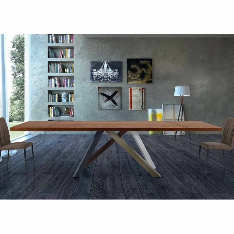 Mesa extensible hasta 300 cm en madera y acero Made in Italy - Settimmio Viadurini