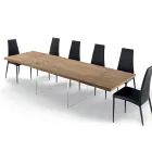 Mesa Extensible hasta 300 cm en Madera Chapada y Vidrio - Lágrima Viadurini