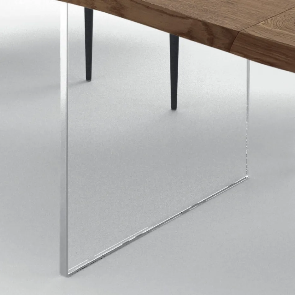 Mesa Extensible hasta 300 cm en Madera Chapada y Vidrio - Lágrima Viadurini