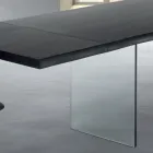 Mesa Extensible hasta 300 cm en Madera Chapada y Vidrio - Lágrima Viadurini