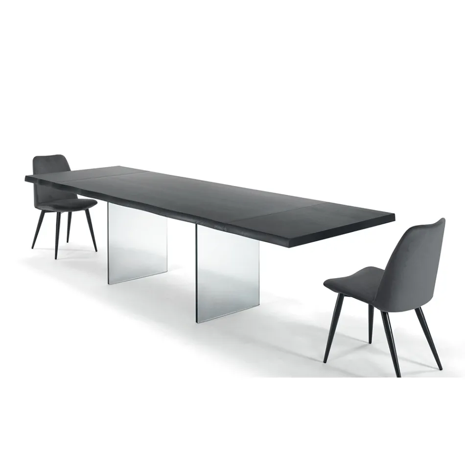 Mesa Extensible hasta 300 cm en Madera Chapada y Vidrio - Lágrima Viadurini
