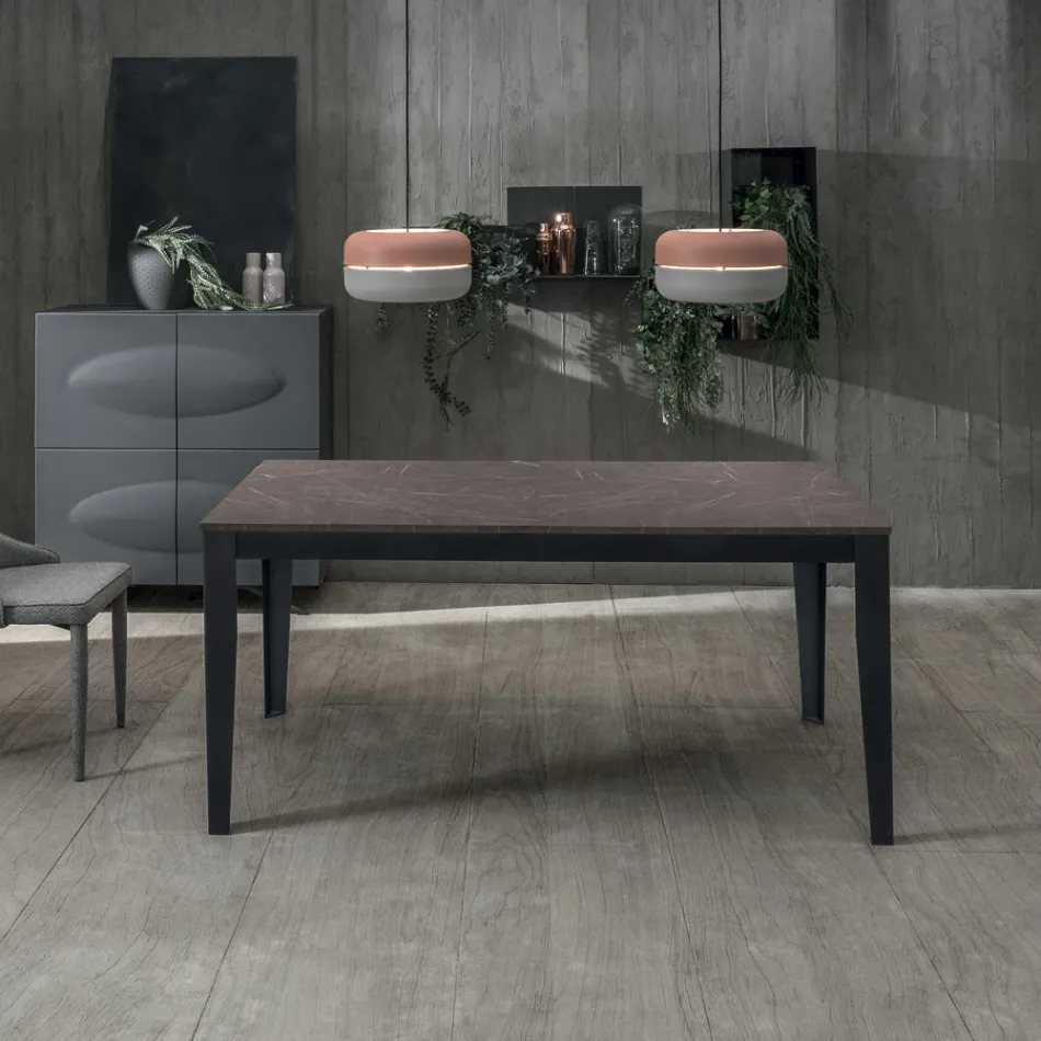 Mesa extensible hasta 316 cm en Melamina y Base Metálica - Incienso Viadurini