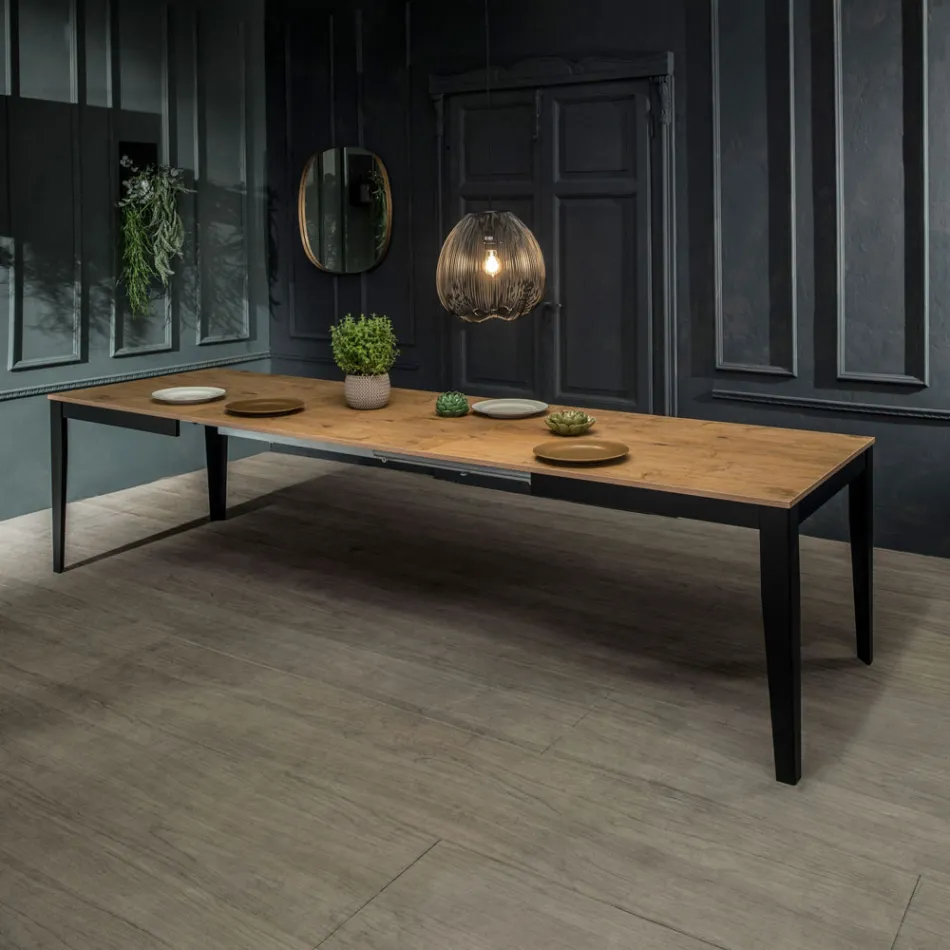 Mesa extensible hasta 316 cm en Melamina y Base Metálica - Incienso Viadurini