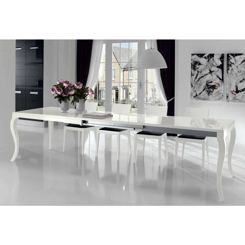 Mesa extensible hasta 350 cm en nogal Tanganika blanco brillante, Leomas Viadurini