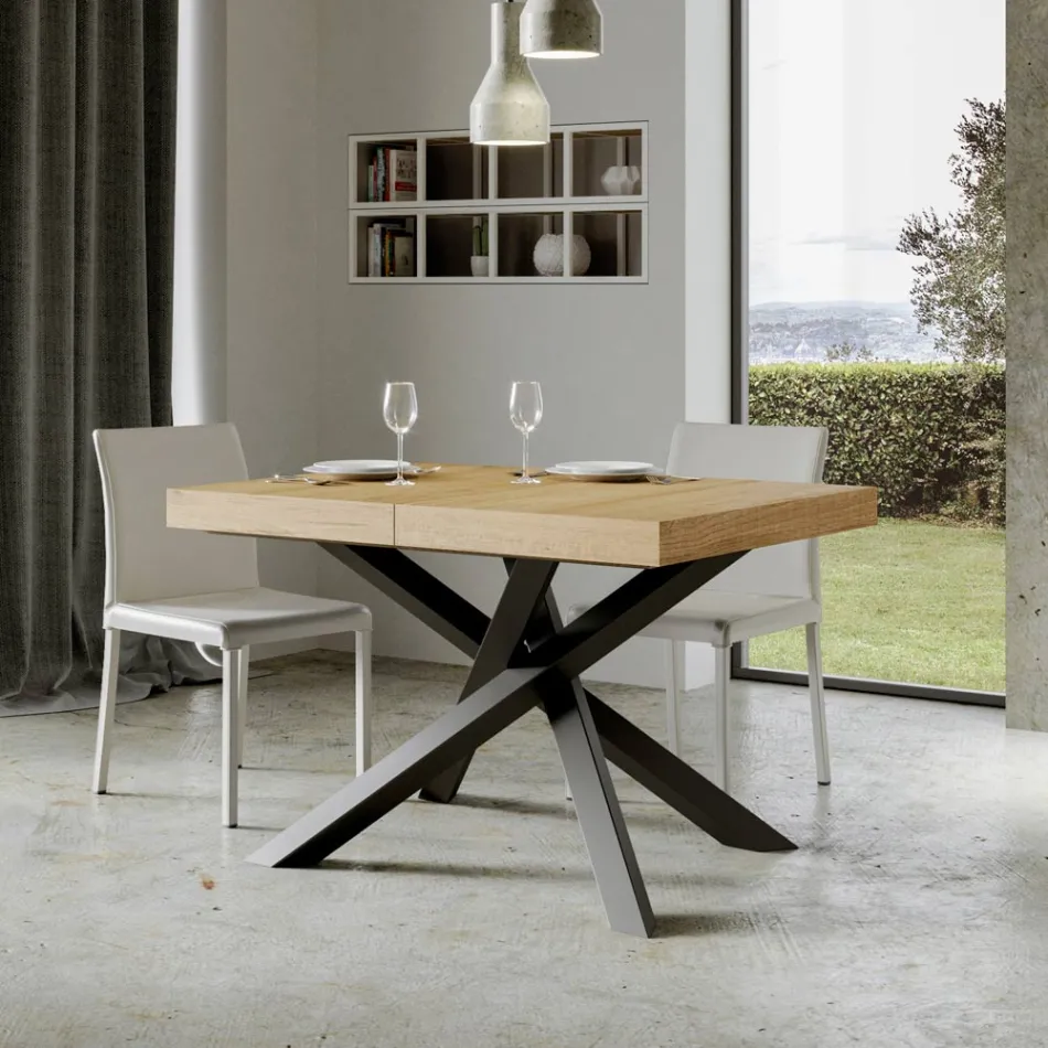 Mesa extensible hasta 440 cm en hierro y madera antracita Made in Italy - Graffo Viadurini