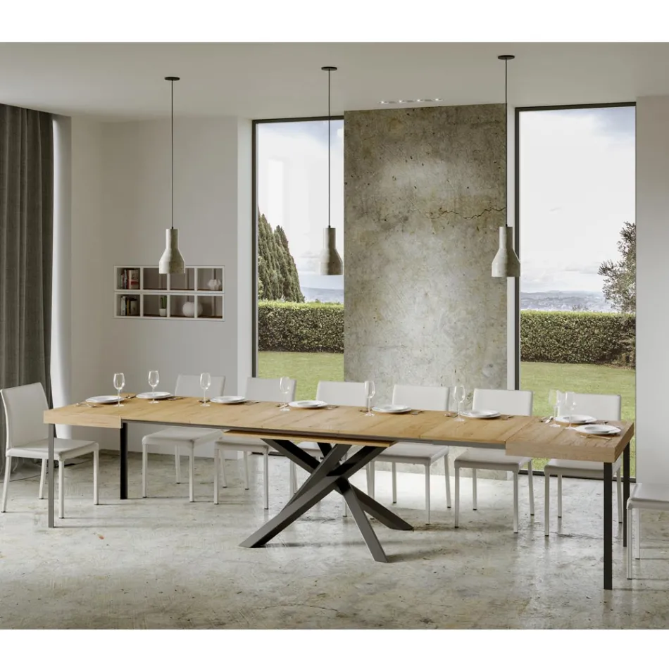 Mesa extensible hasta 440 cm en hierro y madera antracita Made in Italy - Graffo Viadurini