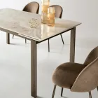 Mesa extensible en dos tamaños en metal y piedra efecto mármol - Morfeo Viadurini