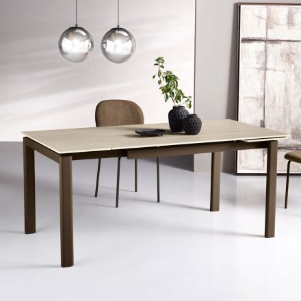 Mesa extensible en dos tamaños en metal y piedra efecto mármol - Morfeo Viadurini