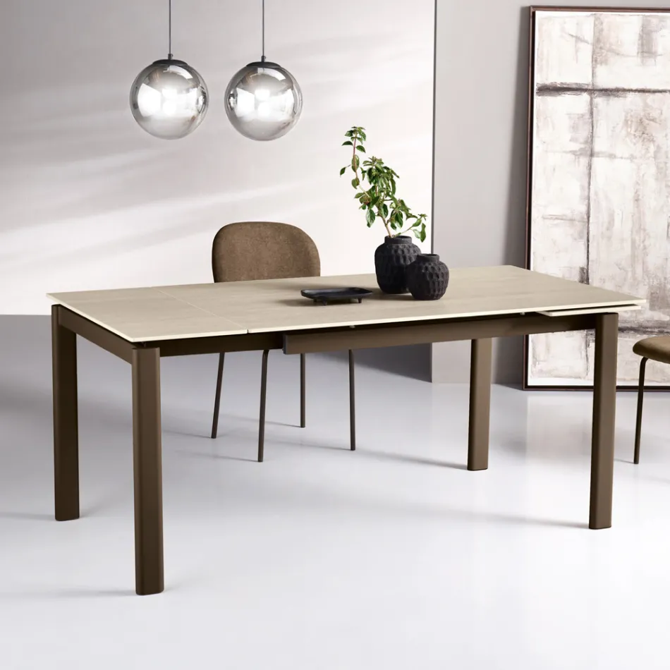 Mesa extensible en dos tamaños en metal y piedra efecto mármol - Morfeo Viadurini